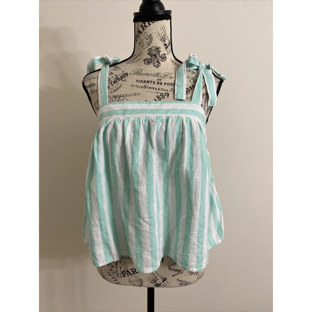 Stoney Clover Lane Women's Green Striped Tie Strap Tank Top Size Small